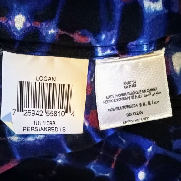 BCBG MaxAzria Logan Red White Blue Silk Asymmetrical Top - Picture 5 of 5